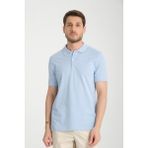 Boggee Pedso Erkek Buz Mavi Italyan Yaka Çekmez Likralı %100 Pamuklu Kumaş Slim Fit Polo Yaka Tişört - XL