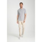 Boggee Pedso Erkek Gri Italyan Yaka Çekmez Likralı %100 Pamuklu Kumaş Slim Fit Polo Yaka Tişört - 2XL
