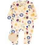 Bogi Baby Fermuarlı Bebek Tulumu Waffle Kumaş Aslan Baskılı Tulum - Sarı - 18 Ay