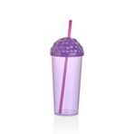 Böğürtlen Şekilli Pipetli Bardak, Mor, 700 ml, Dondurucu Kullanımına Uygun, Milkshake ve Soğuk İçecekler için, 9.3 x 9.3 x 26.2 cm