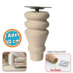 Bohem 10 Cm Doğal Boyasız Ahşap Ayak Silindir Mobilya Koltuk Kanepe Ayağı Metal Montaj Aparat & Keçe