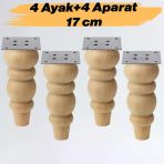 Bohem 17 cm 4'lü Set Boyasız Ham Doğal Ahşap Ayak Silindir Mobilya Koltuk Kanepe Ayağı Aparat Dahil