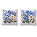 Bohem Çiçek Desenli 3D Efektli Dijital Baskı Dekoratif Kırlent Kılıfı 42x42 cm | Gizli Fermuarlı Koltuk Yastık Kılıfı (Mavi Floral 3D Baskı - 2'li Set)