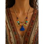 Bohem Elysara Renkli Boncuklu Püskül Detaylı Tasarım Kolye