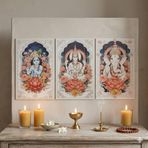 Bohem Hint Tanrıları Ahşap Tablo Serisi - 3 Parça Spiritüel Duvar Sanatı Seti - Ganesha, Vishnu, Krishna Özel Baskı Tablo