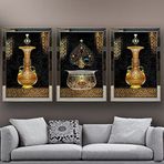 Bohem Karaf Temalı Aynalı Çerçeveli 3 lü Kanvas Tablo Seti 150x70 cm SETS0024