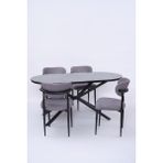 Bohem Metal Polo Boyalı Mdf Lak Panel Yemek Masa Takımı 90X170 - Siyah