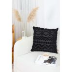 Bohem Özel Tasarım Punch Panç Desen Kare Dekoratif Kırlent Kılıfı 55X55 Cm Letta Siyah