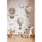 Bohem Retro Balonlar ve Yıldızlar Çocuk Bebek Odası Kreş Anaokulu Süsleme Sticker Seti Mat Yüzey - 60 x 70 cm - Kahverengi