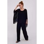 Bohem Stil İtalyan Astarlı Yarasa Kol Ipek Bluz & Pantolon Takım