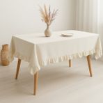 Bohem Tarz 110X110 cm Ekru Fırfırlı Masa Örtüsü – Şık ve Zarif Tasarım - Ekru - Bej - 110 x 110 cm