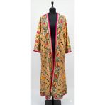 Bohem Tarz Nakışlı Yazlık Dış Giyim – Pembe Şeritli Otantik Tasarım Kimono Bej Standart