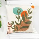 Bohem Tarzı Punch Nakışlı Kırlent Kılıfı – 45x45 cm, Beyaz Kumaş, Dekoratif Yastık Kılıfı