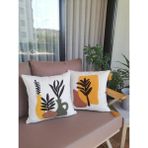 Bohem ve Vazo Temalı Punch Kırlent Kılıfı 2'li Set - 43 x 43 cm - Krem