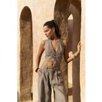 BOHEMAİ Lvdovila Füme Keten Crop Yelek Pantolon Takım