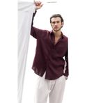 BOHEMAİ Ombretta Bordo Keten Oversize Erkek Gömlek