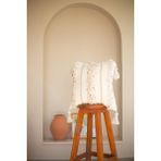 Bohemart Morocco Beyaz Keten Yastık Bohem El Yapımı Punch Altın Pul - 50 x 50 cm - Kırık Beyaz