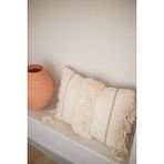 Bohemart Morocco Yastık Kdas Dokuma Punch Elişi Keten Kırlent Dolgulu Tasarım - 60 x 40 cm - Krem