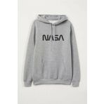 BOHEMGİYİM Unisex Nasa Gri Baskılı Kapüşonlu Sweatshirt