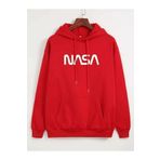BOHEMGİYİM Unisex Nasa Kırmızı Baskılı Kapüşonlu Sweatshirt