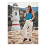 Bohemian Bohem Beli Lastikli Salas Beyaz Yoga Salvar Pantolon Beyaz S
