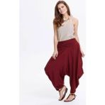 Bohemian Drape Bel Detaylı Dökümlü Bordo Şalvar Pantolon - S - Kırmızı