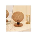 Bohhem Ahşap Tabanlı Örgü Başlık Abajur Handmade Bohem Bej