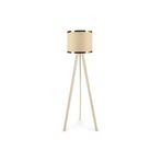 Bohhem Artgift Ahşap Üç Ayaklı Tripod Lambader Kumbeji Kumaş Aag-1737 beyaz