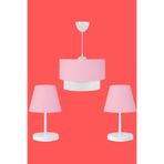 Bohhem Artgift Beyaz Gövdeli Üçlü Avize Ve Abajur Seti Pembe Kumaş Pembe 30 x 20