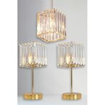Bohhem Metal Kristal Camlı Sarkıt Avize ve Abajur Seti Yatak Odası Abajur Salon Avize Altın 15 x 14