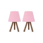 Bohhem North Home Ahşap Ayaklı Abajur Kumaş Başlık 2'li Toz Pembe