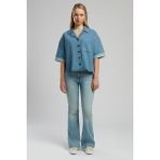 Boho Kadın Jean Gömlek Denim - XS - Mavi