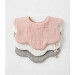 Boho Piccolo Pembe, Gri, Beyaz Çiçek 3’lü %100 Pamuk Organik 8 Kat Müslin Bebek Mama Önlüğü / Salya Önlüğü / Yakalık - Gri - Pembe - Beyaz - 0 - 2 Yaş