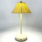 Boho Rattan Masa Lambası, Vintage Hasır ve Bambu Komodin Lambası Şarj Edilebilir Kablosuz Masa Lambası, Dokunmatik Kontrollü 3 Yönlü Kısılabilir, Yatak Odası, Çiftlik Evi, Çocuk Odası için (Bej)