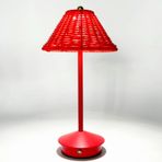 Boho Rattan Masa Lambası, Vintage Hasır ve Bambu Komodin Lambası Şarj Edilebilir Kablosuz Masa Lambası Dokunmatik Kontrollü 3 Yönlü Kısılabilir Yatak Odası, Çiftlik Evi, Çocuk Odası için (Kırmızı)