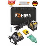 Böhrer 12V Max Lazer Seviyesi, Yeşil Çizgi Lazeri, 3 Yollu, 360 Derece Profesyonel , Kablosuz Edilebilir