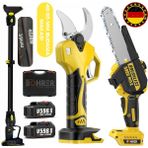 Böhrer 42 mm Dijital Akülü Budama Makası Yellow 25 cm Yağlı Akülü Budama Testere, V598 5 Ah 2m Teleskopik Kol