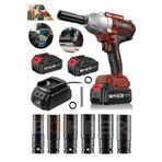 BÖHRER Akülü Darbeli Anahtar Fırçasız Red 1/2 Inç Yüksek Torklu Somun Sıkma 2x 5.0ah Pil + 5 Soket Takımı