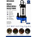 Böhrer V370DF Bıçaklı Rögar Drenaj Dalgıç Pompa 0.50 Hp 175 L/dak Paslanmaz Kirli Su Foseptik Tahliy
