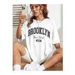 Boi Brooklyn 1898 T-Shirt - Beyaz Baskılı Oversize Bisiklet Yaka Kısa Kol