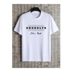 Boi Brooklyn Nokta Desen T-Shirt - Beyaz Baskılı Oversize Bisiklet Yaka Kısa Kol