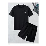 Boi Erkek Minimal Phonix Anka kuşu T-Shirt Şort - Beyaz Siyah Şortlu Tişört Alt Üst Takım Bisiklet Yaka