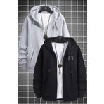 Boi Gothic Wing Dragon's Bone Kanat Sweatshirt Fermuarlı Hırka -Gri Oversize Kalın Kışlık Kapüşonlu