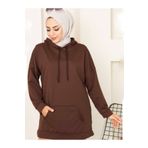 Boi Kadın Tesettür Giyim Sweatshirt - Siyah Kırmızı Gri Yeşil Sweat Kapşonlu Cepli 3 iplik kalın