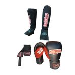 Boks Eldiveni / 3,5 Metre Elastik Bandaj/Kick Boks Kaval ve Ayaküstü Koruyucu Set (10 Oz, Siyah, M Kaval Ayaküstü)