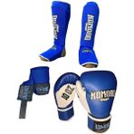 Boks Eldiveni 8 Oz/bandaj 3,5 Metre /elastik Kick Boks Kaval ve Ayaküstü Koruyucu Set - Mavi