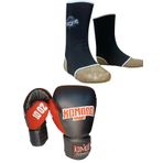 Boks Eldiveni & Kick Boks, Muay Thai Ayak Çorabı İkili Set (6 Oz, Siyah, M Ayak Çorabı)