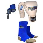 Boks KickBoks Eldiveni Kick Boks Muay Thai Ayak Bilek Çorap - 3,5 Metre Boks Bandajı 3'lü Set (10 Oz, Beyaz, L Ayak Çorabı)