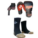 Boks KickBoks Eldiveni Kick Boks Muay Thai Ayak Bilek Çorap - 3,5 Metre Boks Bandajı 3'lü Set (10 Oz, Siyah, S Ayak Çorabı)