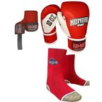 Boks KickBoks Eldiveni Kick Boks Muay Thai Ayak Bilek Çorap - 3,5 Metre Boks Bandajı 3'lü Set (12 Oz, Kırmızı, XL Ayak Çorabı)